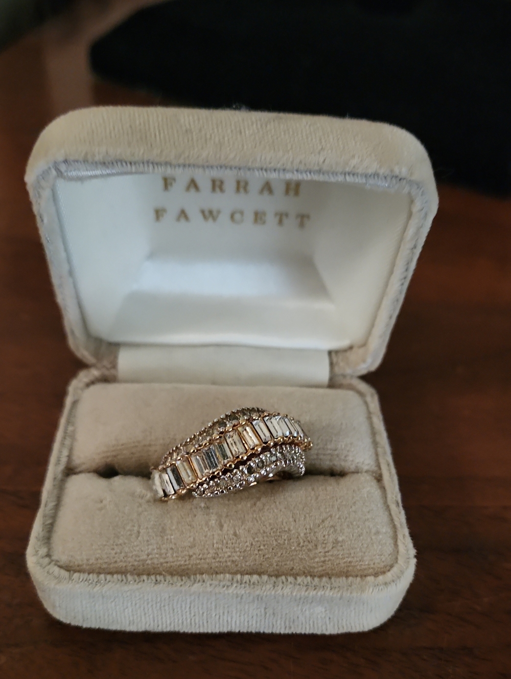 Farrah Fawcett Gold Crystal Baguette & Round Ring